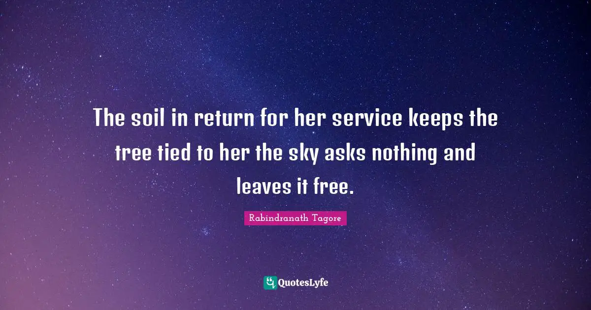 The soil in return for her service keeps the tree tied to her the sky asks nothing and leaves it free.