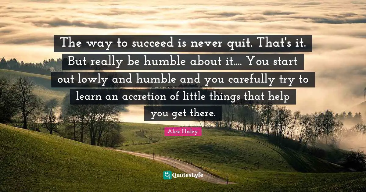 The way to succeed is never quit. That's it. But really be humble about it.... You start out lowly and humble and you carefully try to learn an accretion of little things that help you get there.