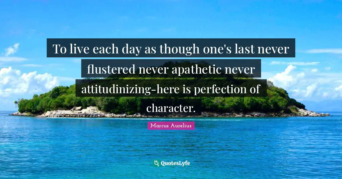 To live each day as though one's last never flustered never apathetic never attitudinizing-here is perfection of character.