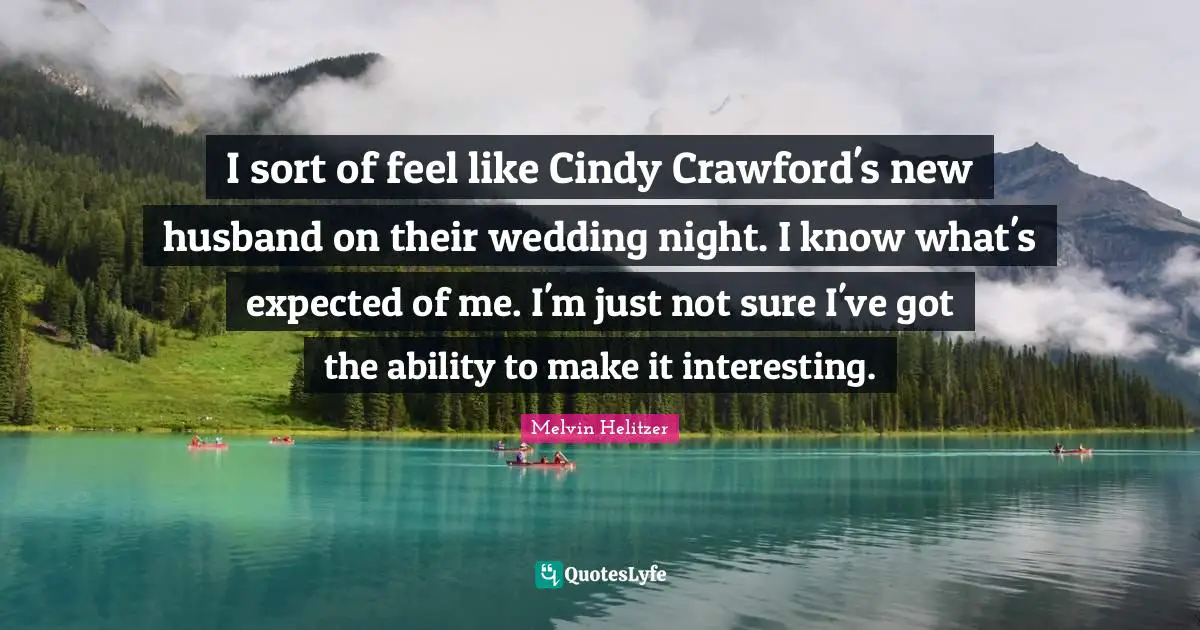 I sort of feel like Cindy Crawford's new husband on their wedding night. I know what's expected of me. I'm just not sure I've got the ability to make it interesting.