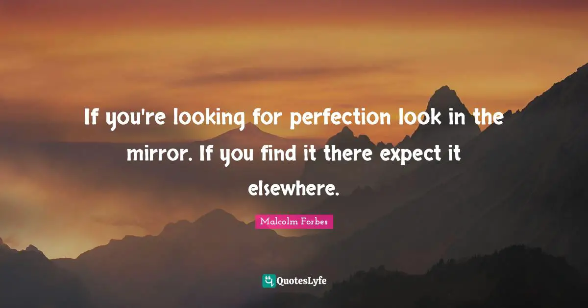 If you're looking for perfection look in the mirror. If you find it there expect it elsewhere.