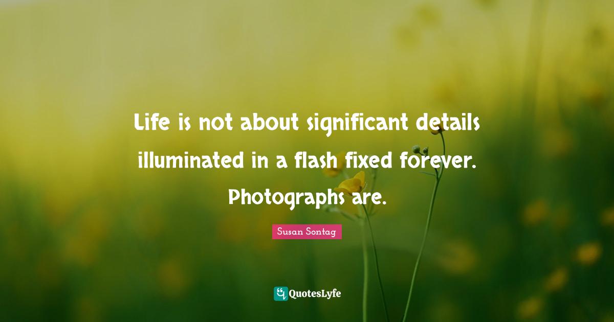 Life is not about significant details illuminated in a flash fixed forever. Photographs are.