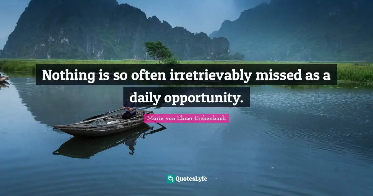 Nothing is so often irretrievably missed as a daily opportunity.