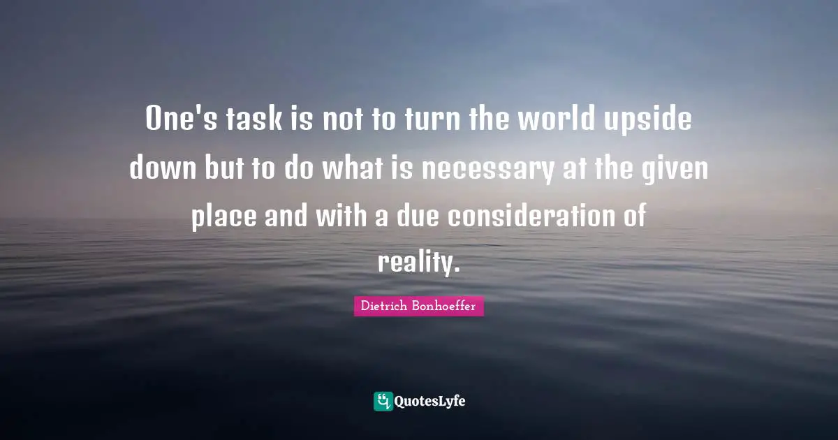 One's task is not to turn the world upside down but to do what is necessary at the given place and with a due consideration of reality.