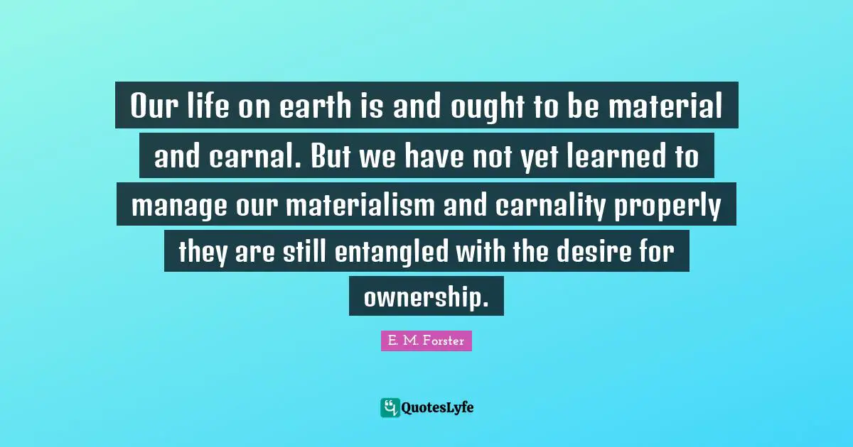 Our life on earth is and ought to be material and carnal. But we have not yet learned to manage our materialism and carnality properly they are still entangled with the desire for ownership.