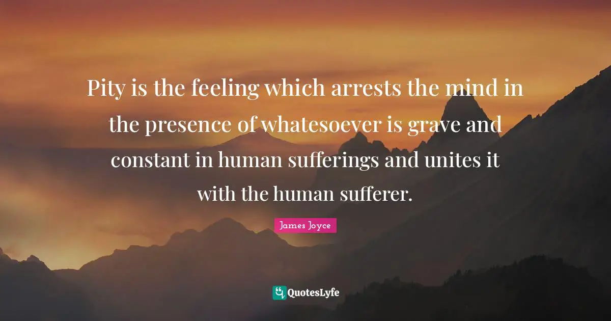 Pity is the feeling which arrests the mind in the presence of whatesoever is grave and constant in human sufferings and unites it with the human sufferer.