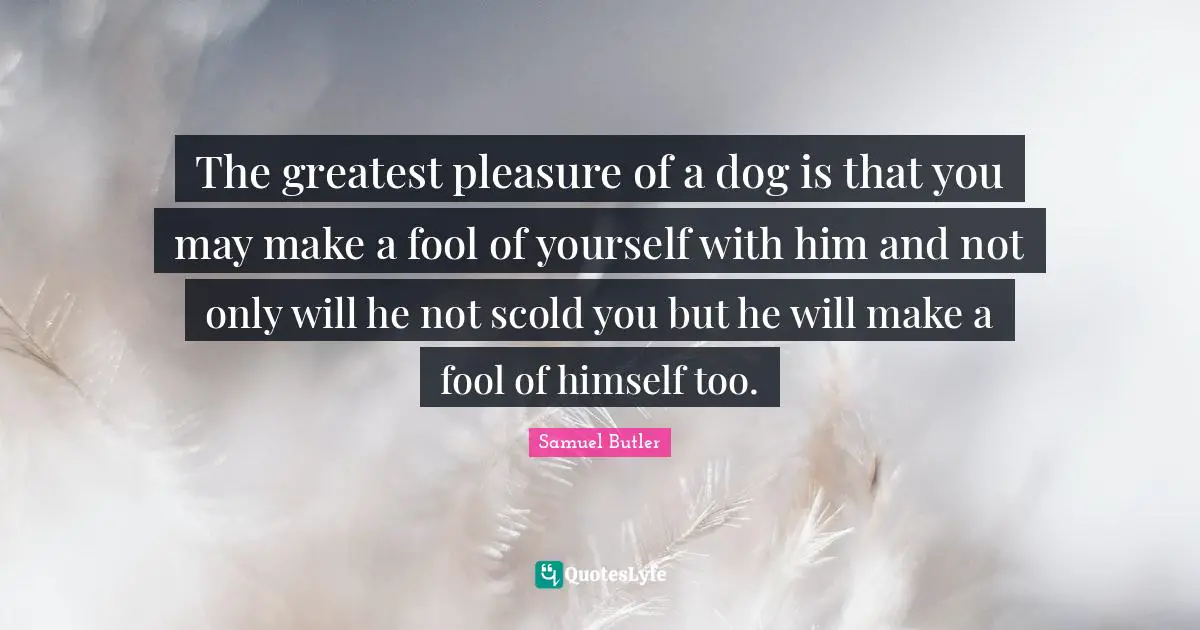 The greatest pleasure of a dog is that you may make a fool of yourself with him and not only will he not scold you but he will make a fool of himself too.