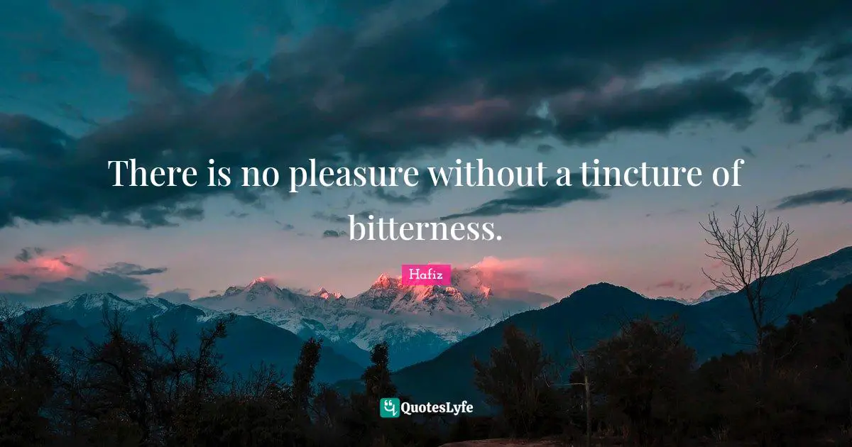 There is no pleasure without a tincture of bitterness.