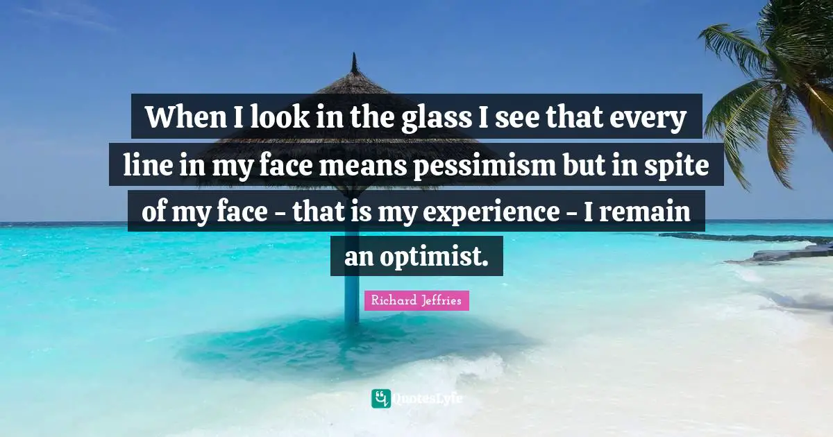 When I look in the glass I see that every line in my face means pessimism but in spite of my face - that is my experience - I remain an optimist.
