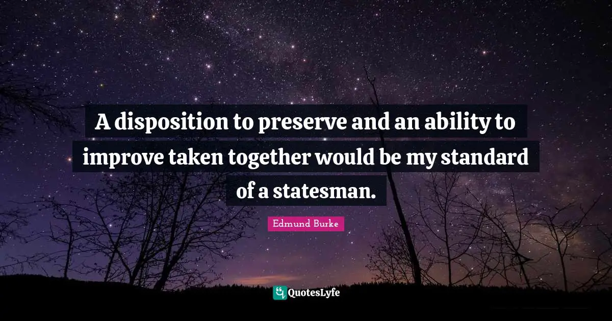 A disposition to preserve and an ability to improve taken together would be my standard of a statesman.