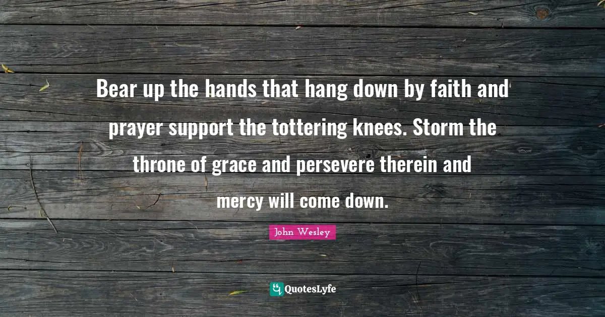 Bear up the hands that hang down by faith and prayer support the tottering knees. Storm the throne of grace and persevere therein and mercy will come down.