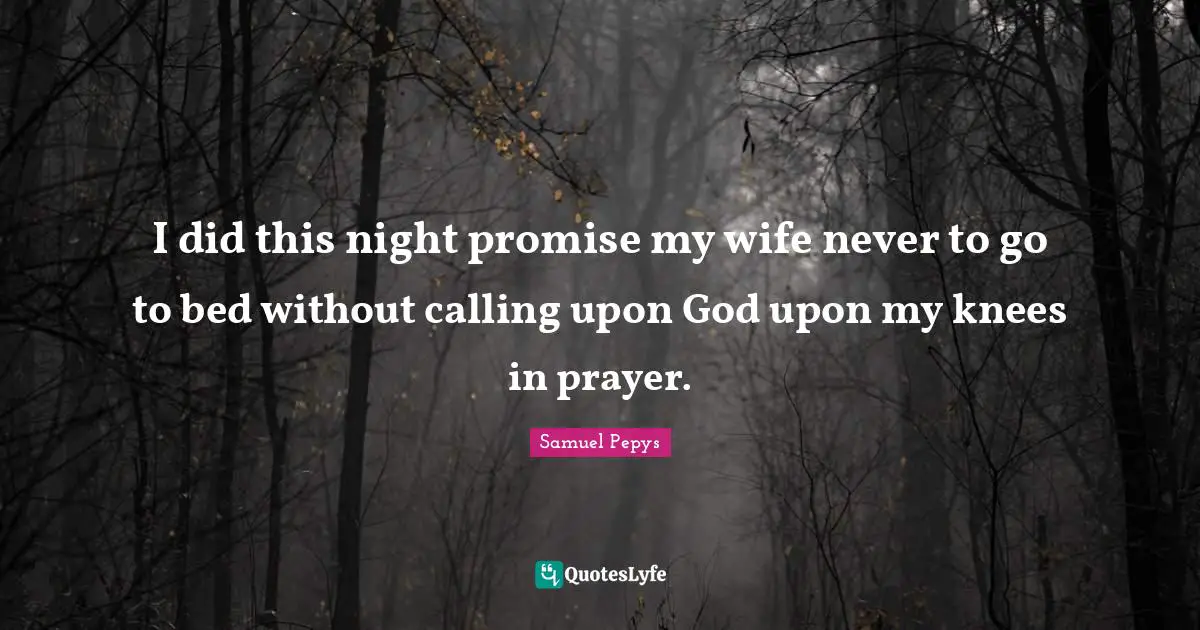 I did this night promise my wife never to go to bed without calling upon God upon my knees in prayer.