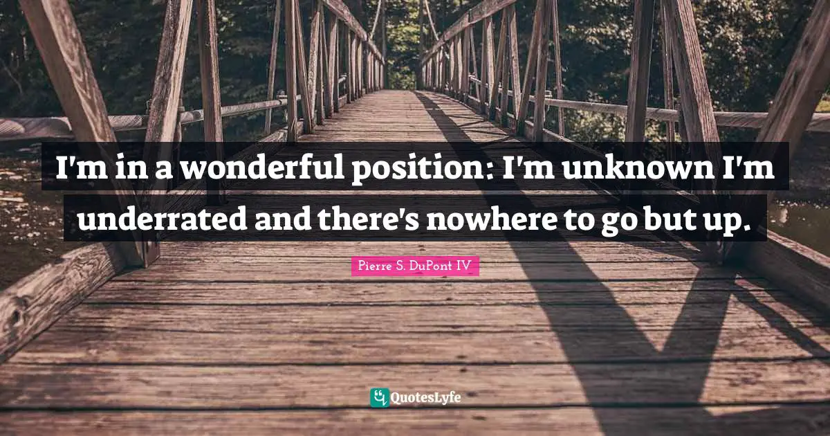I'm in a wonderful position: I'm unknown I'm underrated and there's nowhere to go but up.