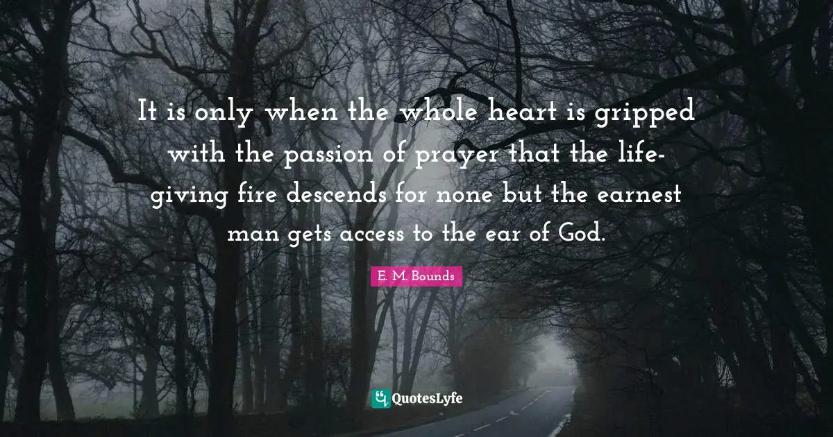 It is only when the whole heart is gripped with the passion of prayer that the life-giving fire descends for none but the earnest man gets access to the ear of God.