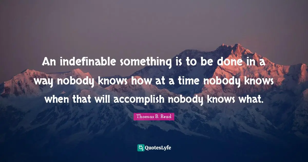An indefinable something is to be done in a way nobody knows how at a time nobody knows when that will accomplish nobody knows what.
