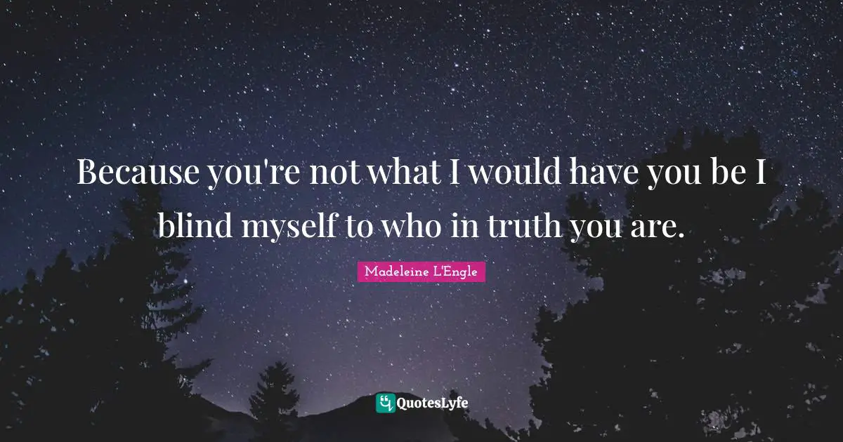 Because you're not what I would have you be I blind myself to who in truth you are.