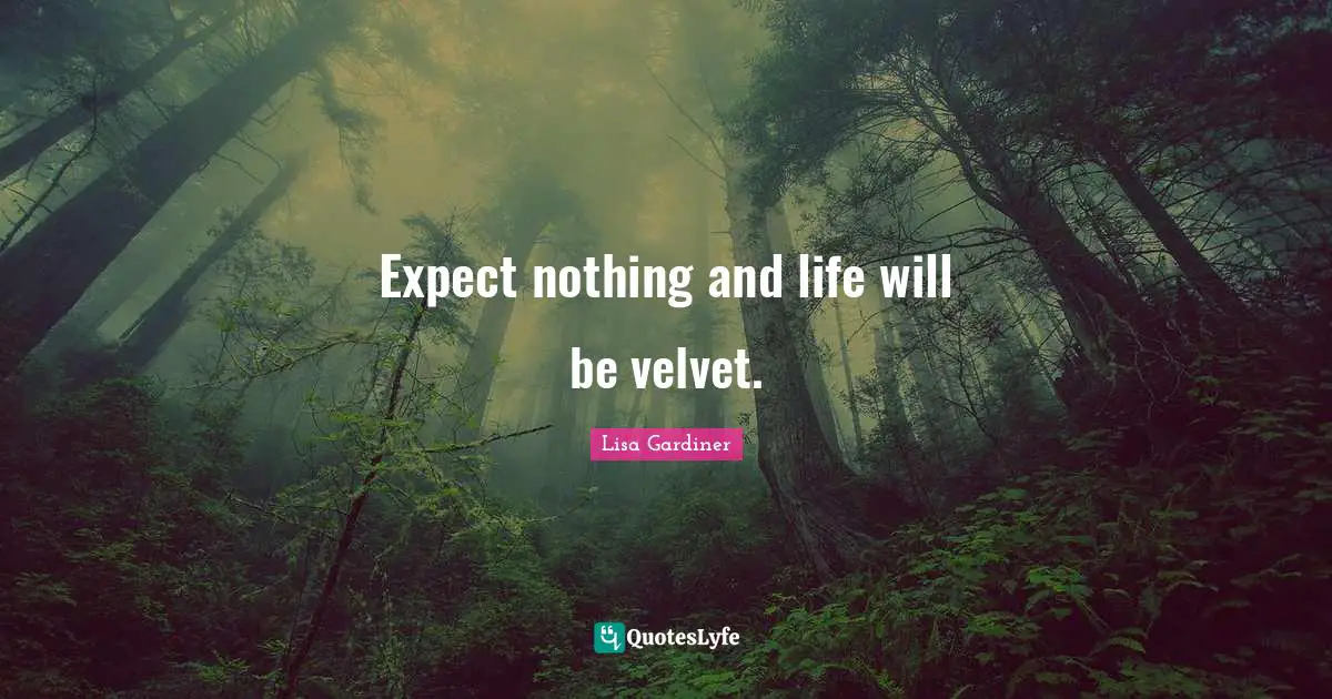 Expect nothing and life will be velvet.