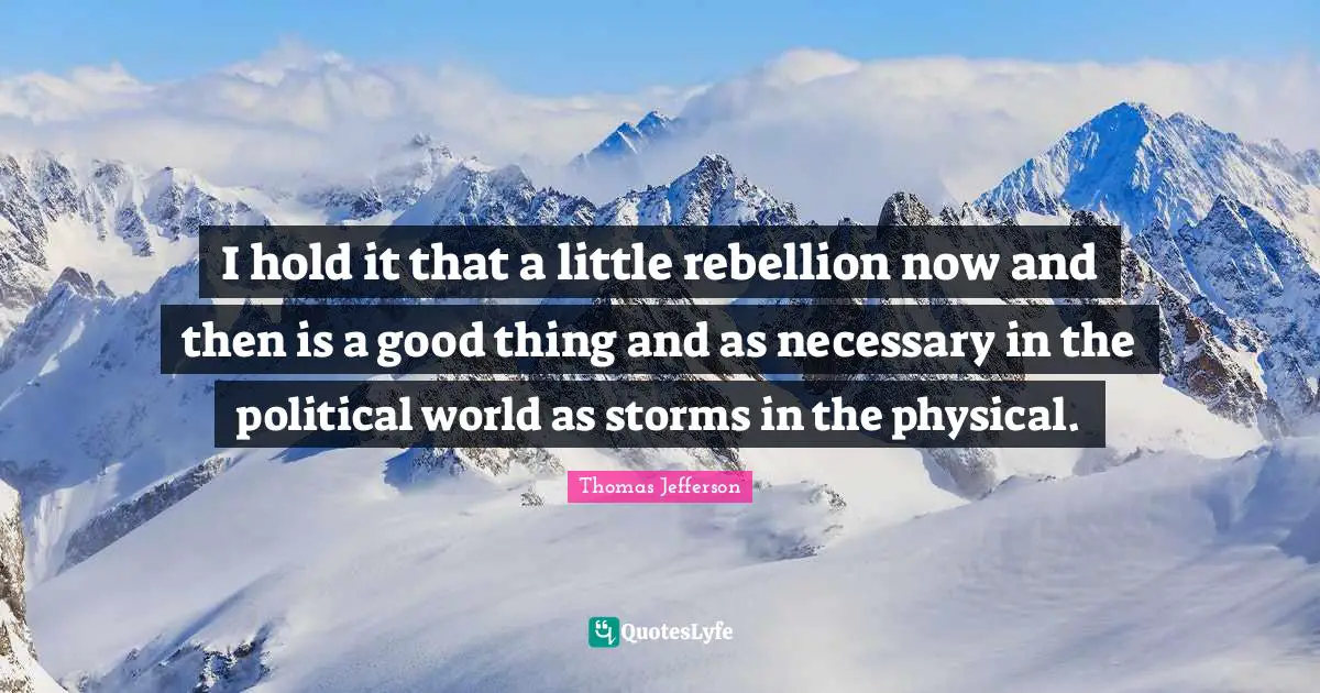 Thomas Jefferson Quotes: I hold it that a little rebellion now and then is a good thing and as necessary in the political world as storms in the physical.