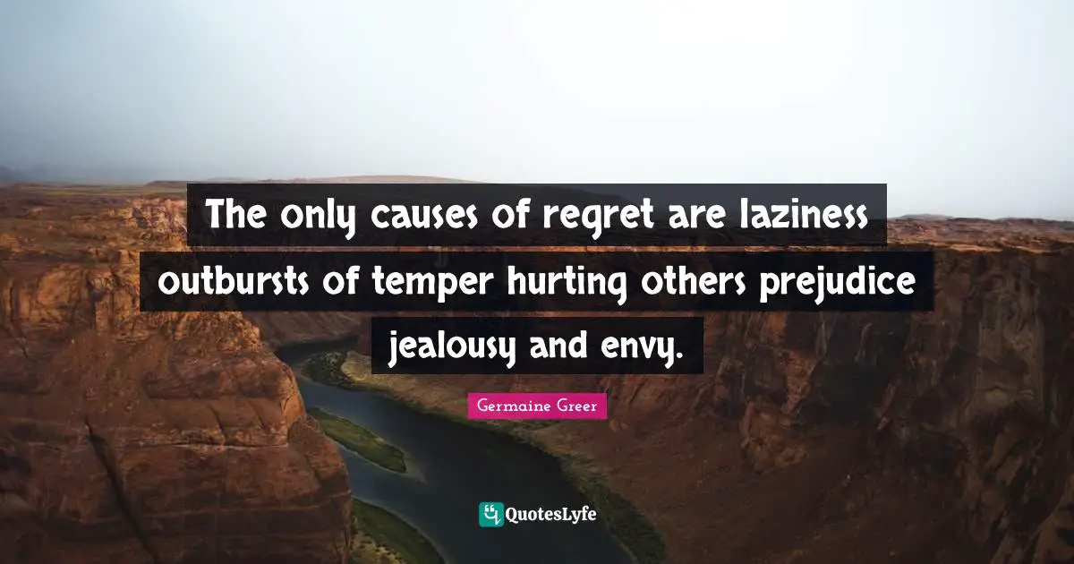 The only causes of regret are laziness outbursts of temper hurting others prejudice jealousy and envy.