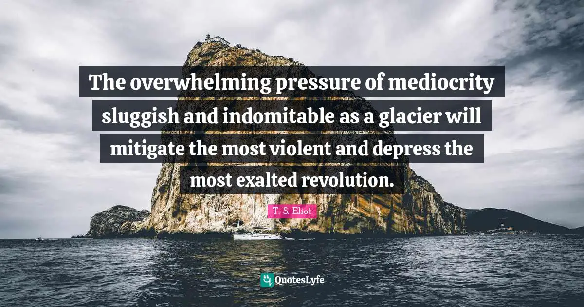 The overwhelming pressure of mediocrity sluggish and indomitable as a glacier will mitigate the most violent and depress the most exalted revolution.