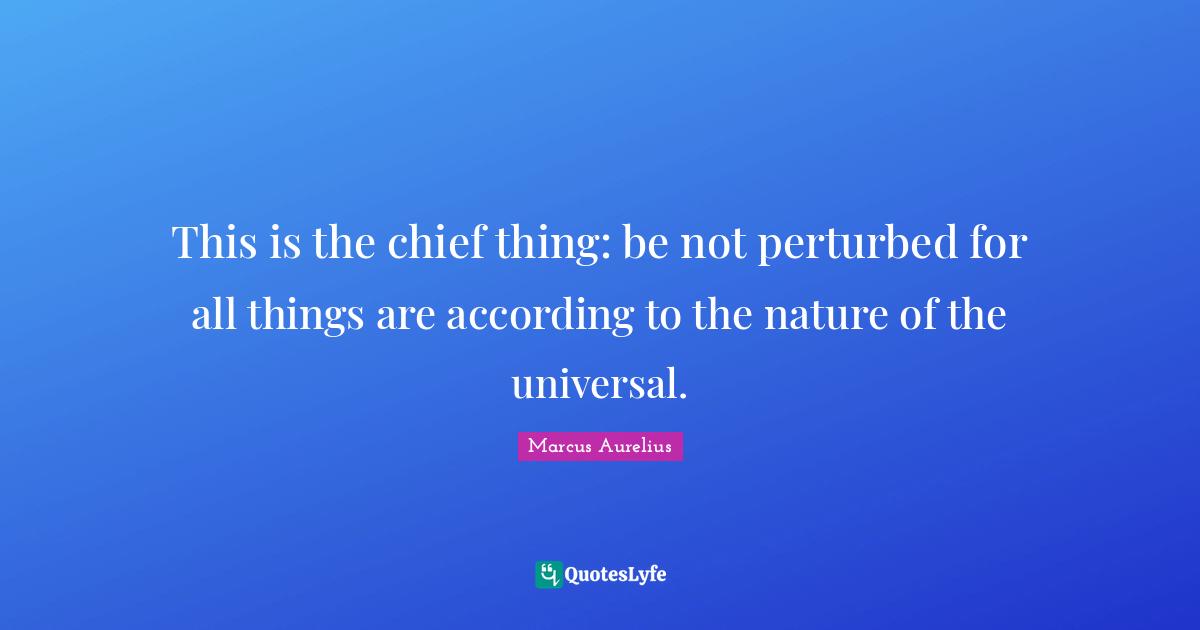 This is the chief thing: be not perturbed for all things are according to the nature of the universal.