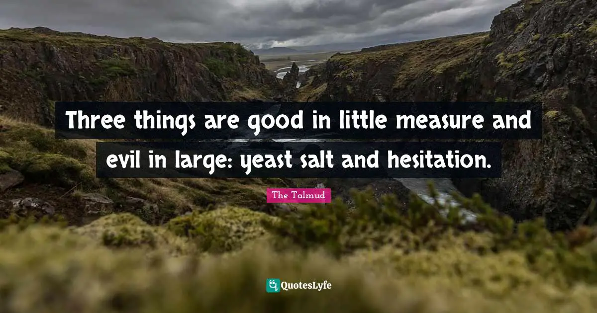 Three things are good in little measure and evil in large: yeast salt and hesitation.