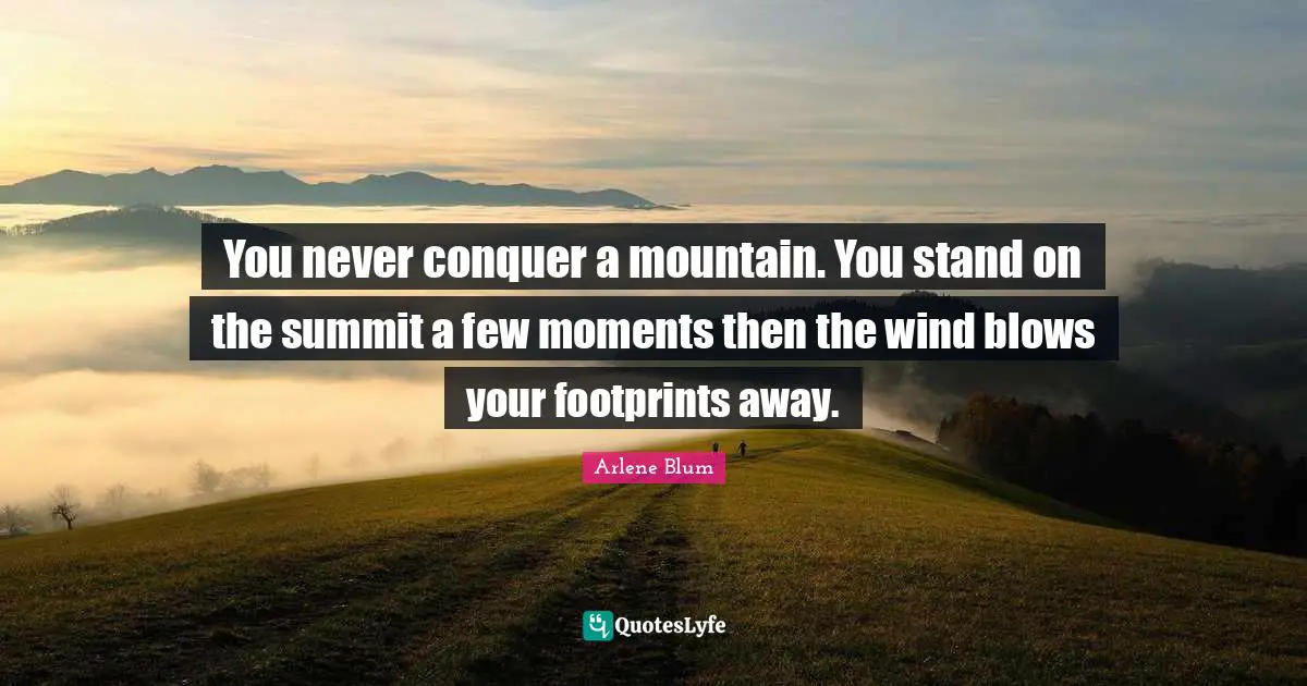 You never conquer a mountain. You stand on the summit a few moments then the wind blows your footprints away.