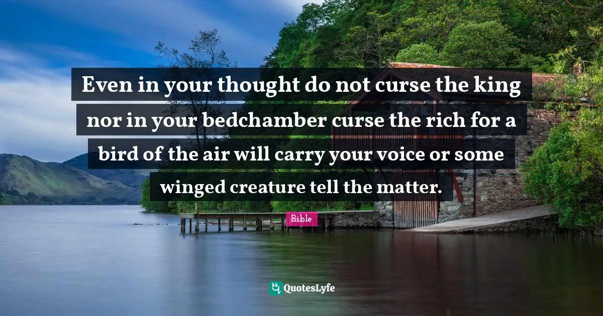 Even in your thought do not curse the king nor in your bedchamber curse the rich for a bird of the air will carry your voice or some winged creature tell the matter.