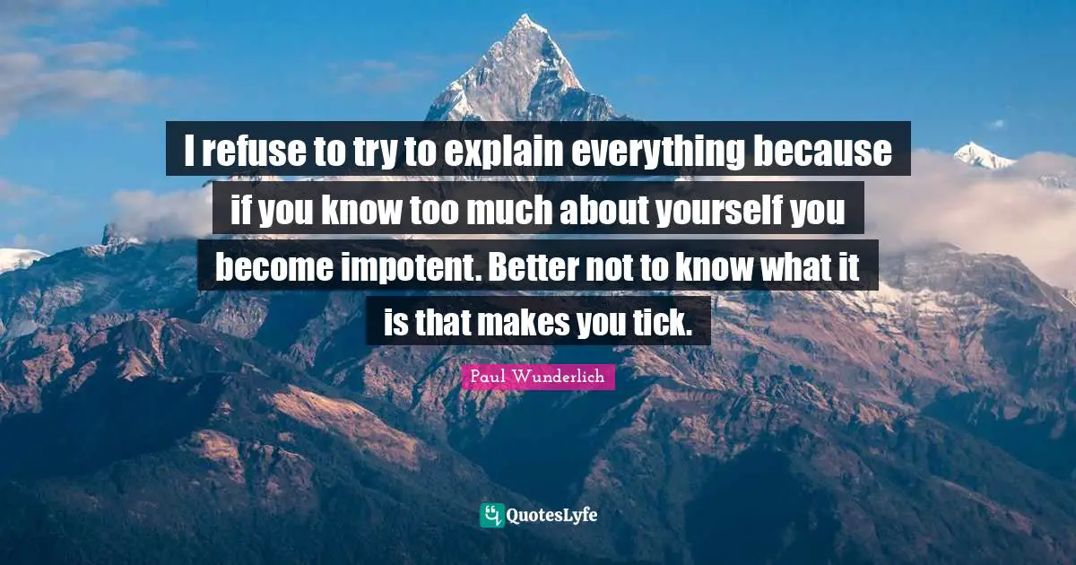 I refuse to try to explain everything because if you know too much about yourself you become impotent. Better not to know what it is that makes you tick.