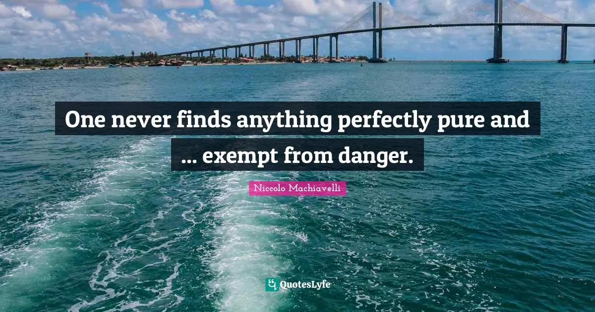 Niccolo Machiavelli Quotes: One never finds anything perfectly pure and ... exempt from danger.