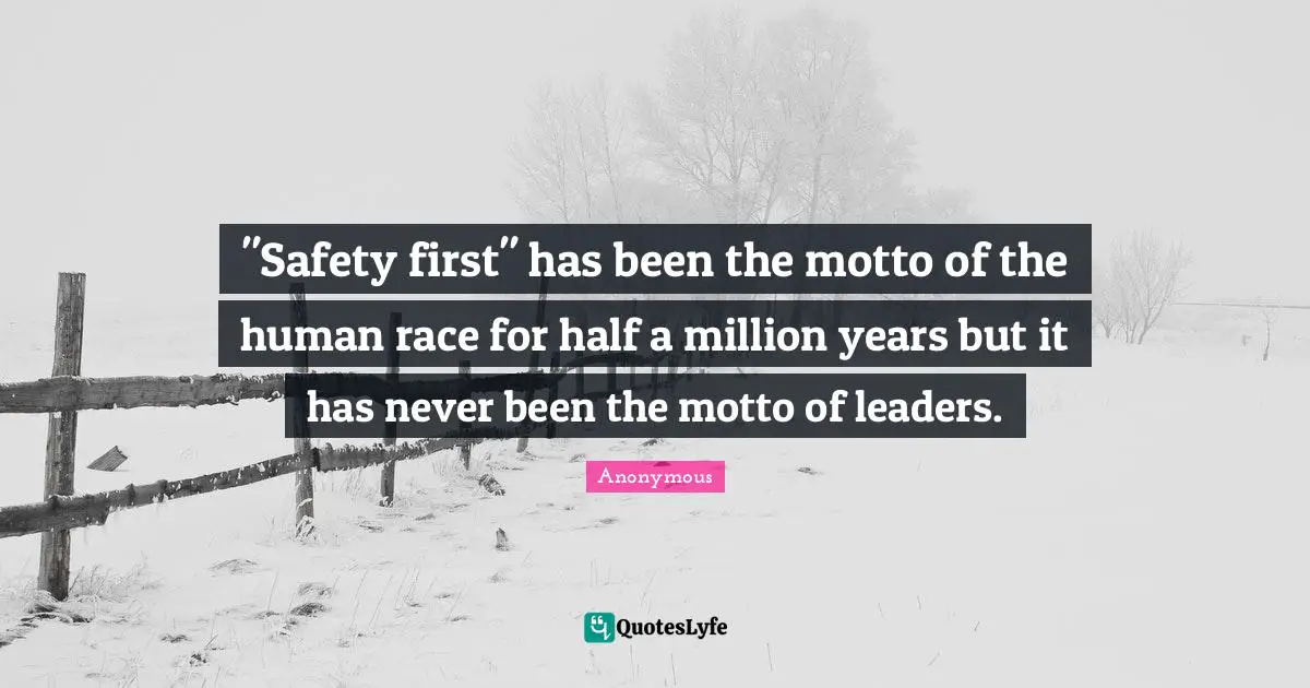 "Safety first" has been the motto of the human race for half a million years but it has never been the motto of leaders.