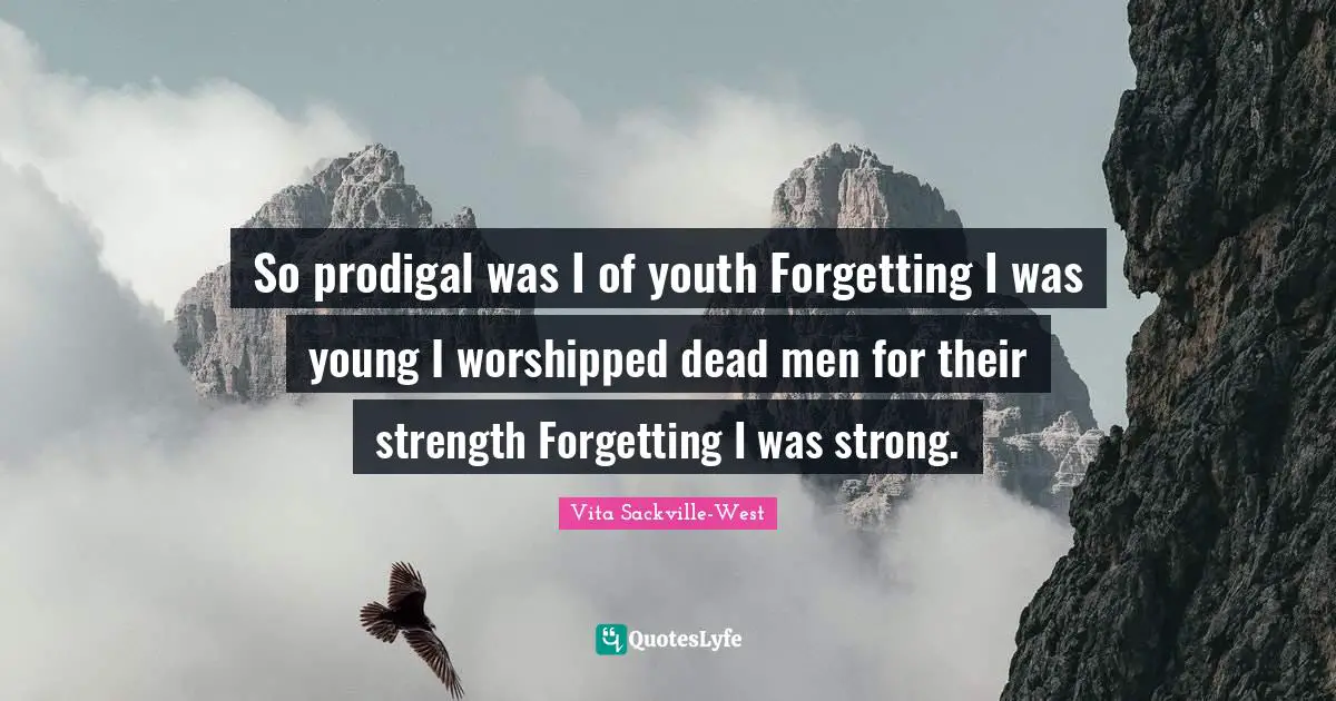 So prodigal was I of youth Forgetting I was young I worshipped dead men for their strength Forgetting I was strong.
