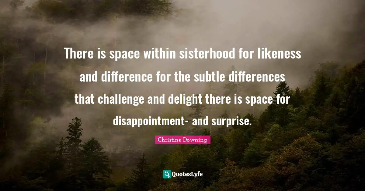 There is space within sisterhood for likeness and difference for the subtle differences that challenge and delight there is space for disappointment- and surprise.
