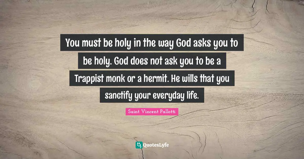 You must be holy in the way God asks you to be holy. God does not ask you to be a Trappist monk or a hermit. He wills that you sanctify your everyday life.