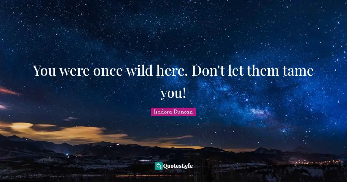 You were once wild here. Don't let them tame you!