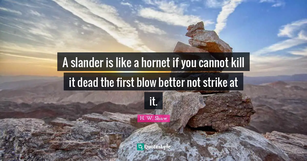 A slander is like a hornet if you cannot kill it dead the first blow better not strike at it.