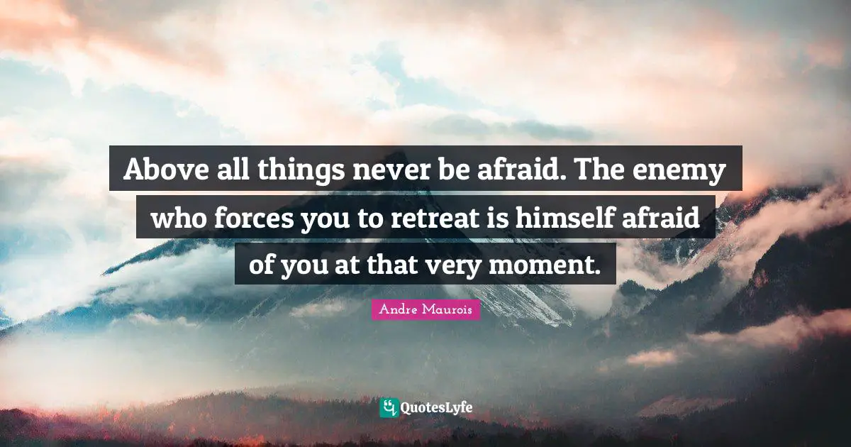 Above all things never be afraid. The enemy who forces you to retreat is himself afraid of you at that very moment.