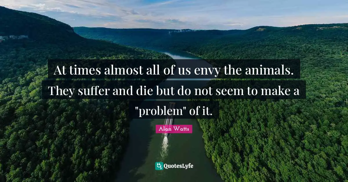 At times almost all of us envy the animals. They suffer and die but do not seem to make a "problem" of it.