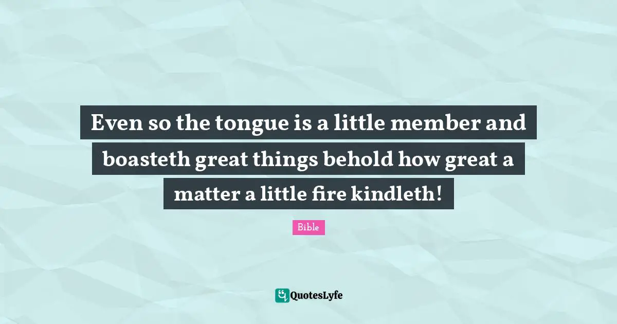 Even so the tongue is a little member and boasteth great things behold how great a matter a little fire kindleth!