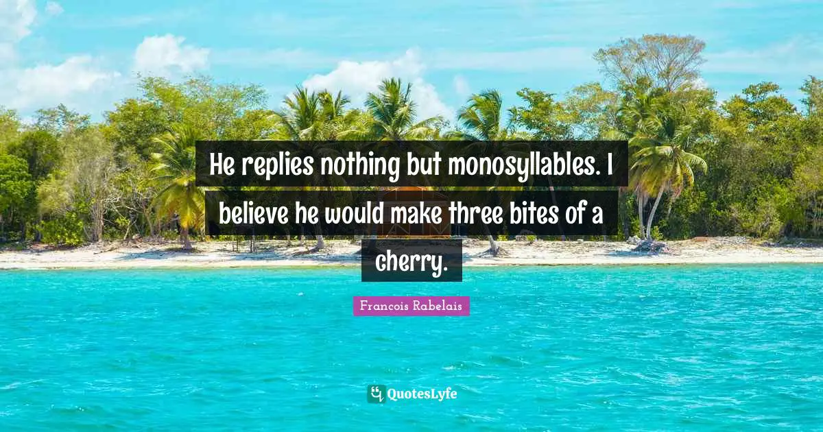 Francois Rabelais Quotes: He replies nothing but monosyllables. I believe he would make three bites of a cherry.