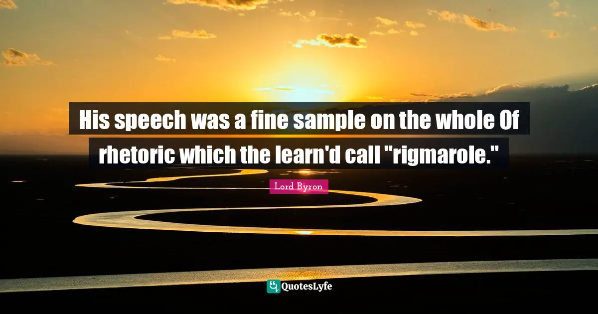 His speech was a fine sample on the whole Of rhetoric which the learn'd call "rigmarole."