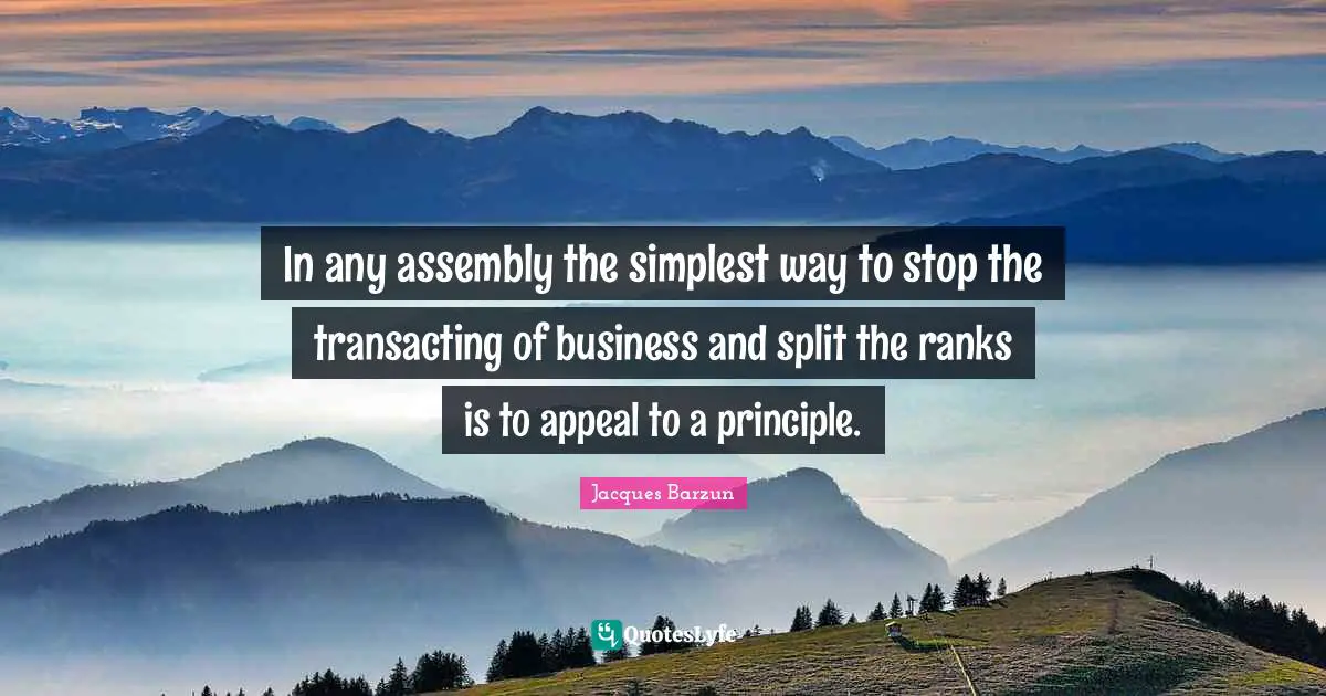 In any assembly the simplest way to stop the transacting of business and split the ranks is to appeal to a principle.