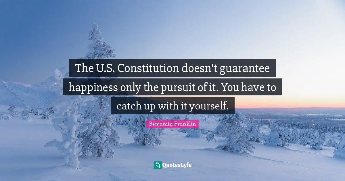 The U.S. Constitution doesn't guarantee happiness only the pursuit of it. You have to catch up with it yourself.