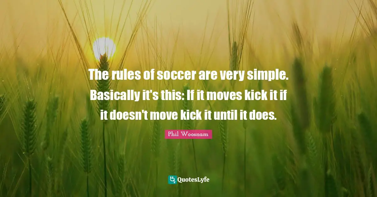 The rules of soccer are very simple. Basically it's this: If it moves kick it if it doesn't move kick it until it does.