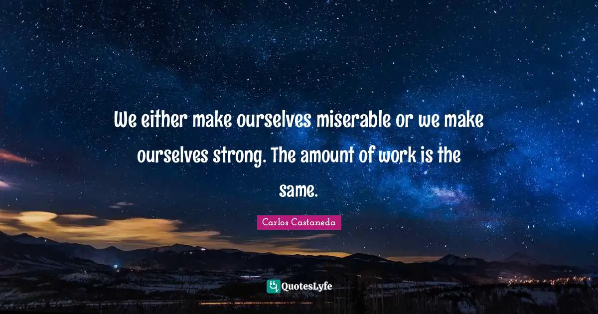 We either make ourselves miserable or we make ourselves strong. The amount of work is the same.