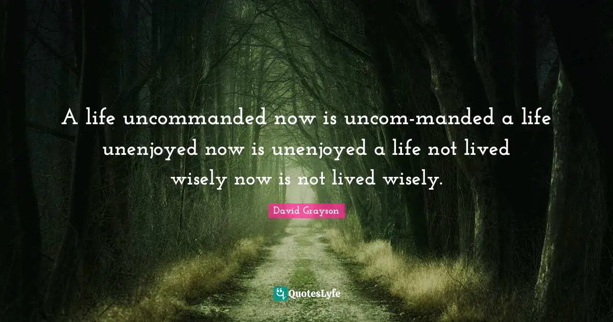 A life uncommanded now is uncom-manded a life unenjoyed now is unenjoyed a life not lived wisely now is not lived wisely.