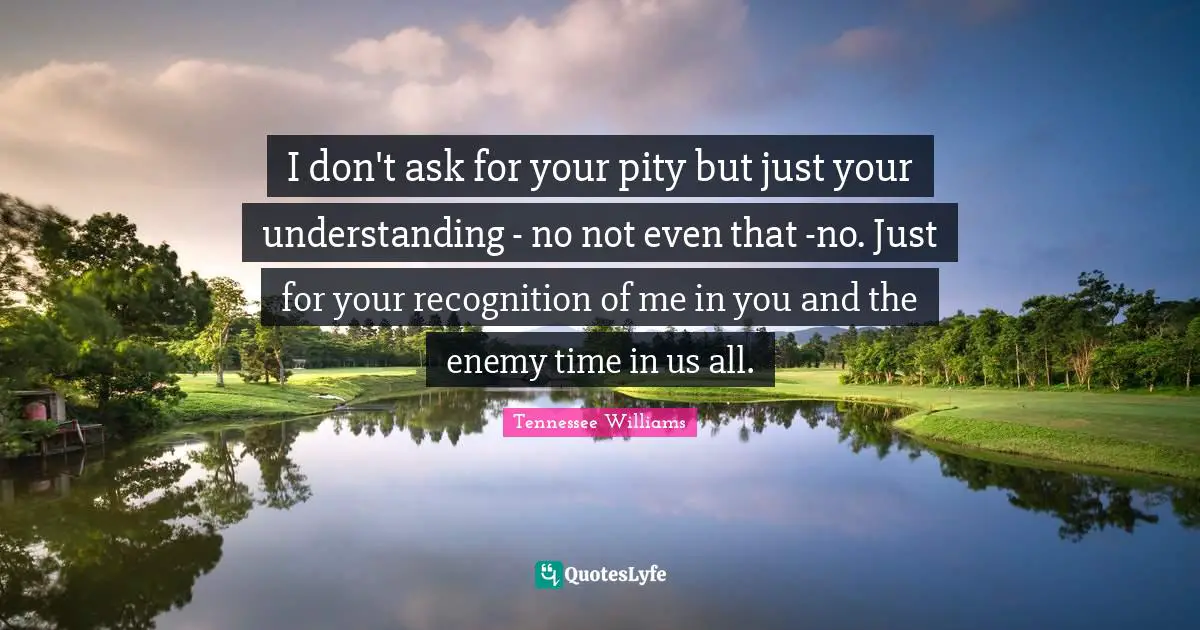 I don't ask for your pity but just your understanding - no not even that -no. Just for your recognition of me in you and the enemy time in us all.