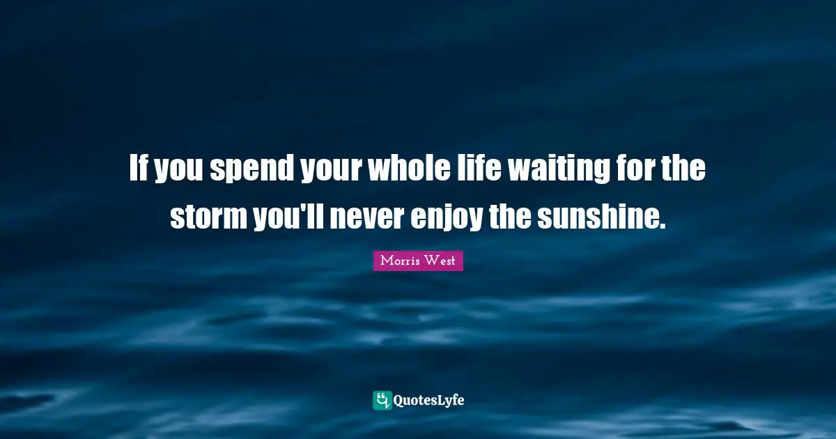 If you spend your whole life waiting for the storm you'll never enjoy the sunshine.