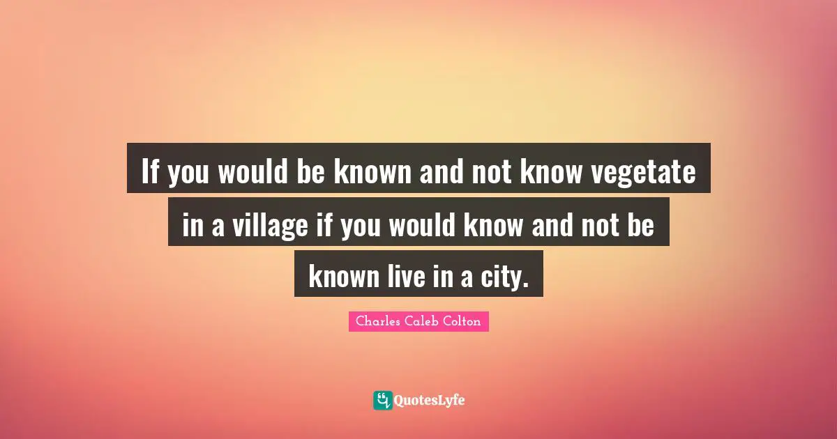 If you would be known and not know vegetate in a village if you would know and not be known live in a city.