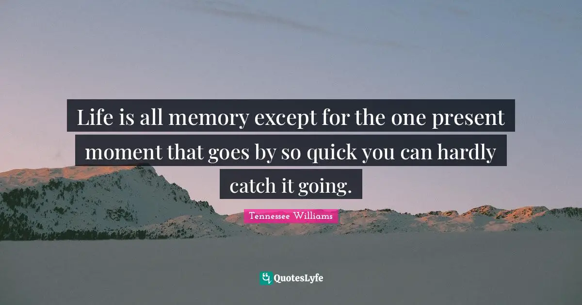 Life is all memory except for the one present moment that goes by so quick you can hardly catch it going.